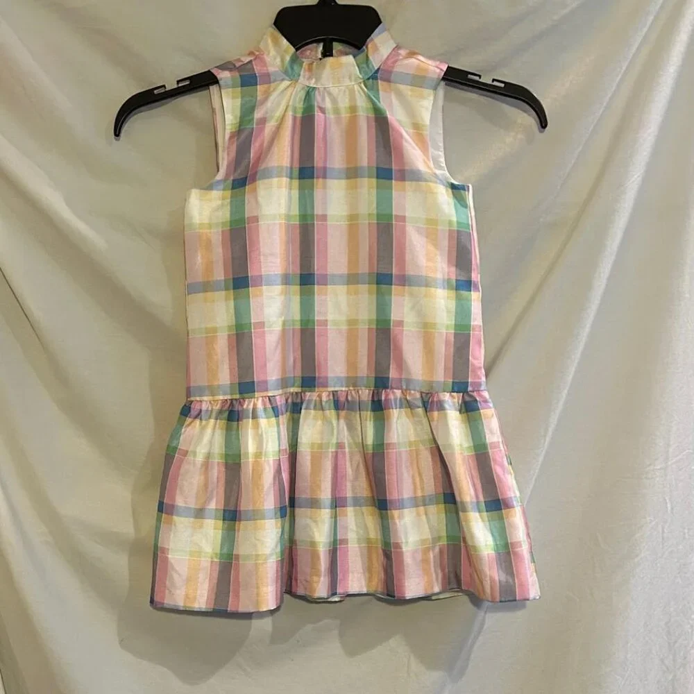 Gymboree Girls 6 Pink Blue Purple Yellow Plaid Taffeta Sleeveless Dress